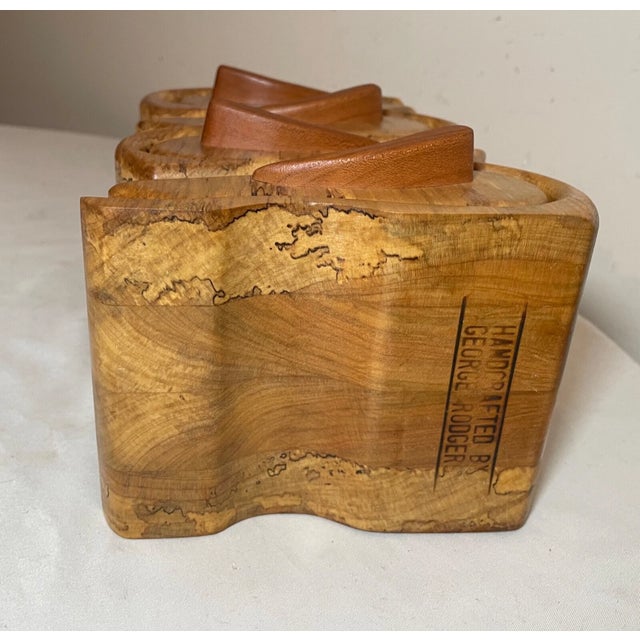 1990s Quality Original Handmade Carved Wood George Rogers Bandsaw Jewelry Box Teardrop For Sale - Image 11 of 12