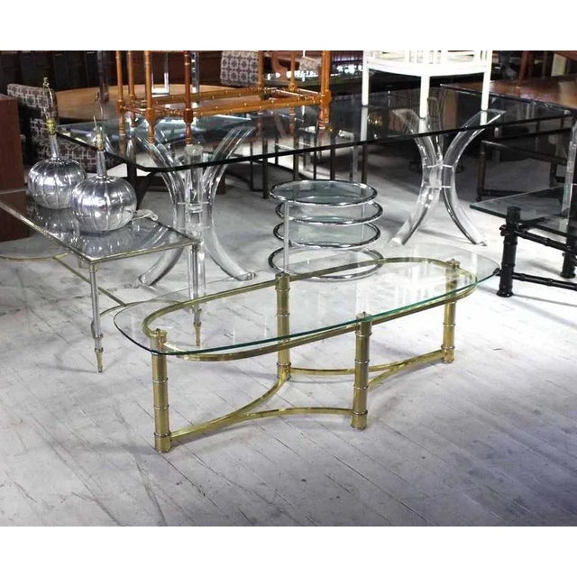 Metal Mid-Century Modern Brass and Glass Oval Coffee Table For Sale - Image 7 of 8