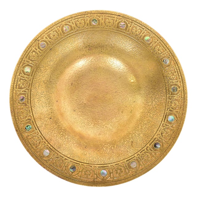 Tiffany Studios New York Bronze Doré Bowl With Abalone Inlay For Sale
