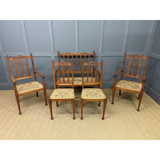 Arts and Crafts Oak Salon Suite, 1900s, Set of 5 For Sale - Image 9 of 18