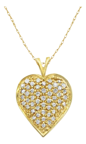 Diamond Encrusted Pave Heart Necklace .46cttw 14k Yellow Gold 16"