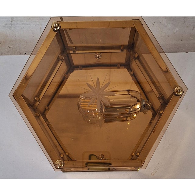 Vintage Brass Ceiling Lamp with Tinted Glass Panes, 1990s For Sale - Image 6 of 7