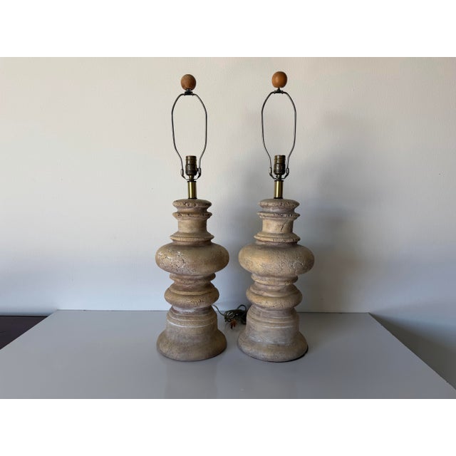 1980’s Vintage Handmade Organic Terracotta Table Lamps – A Pair For Sale - Image 4 of 12