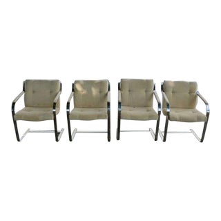 1970s Mid-Century Modern Brueton Heavy Thick Chromed Steel Arm Chairs - Set of 4 For Sale