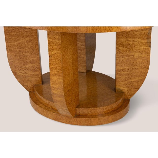 Wood Art Deco Round Dining Table in Bird’s-Eye Maple and Ebonized Glass, 1930s For Sale - Image 7 of 8