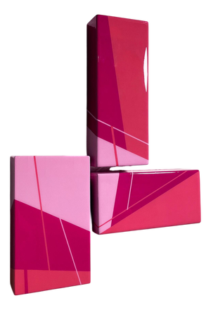 David E. Peterson, Puzzle #122: Pink Colorful Geometric Abstract Wall Sculpture, 2024, Wood and Resin