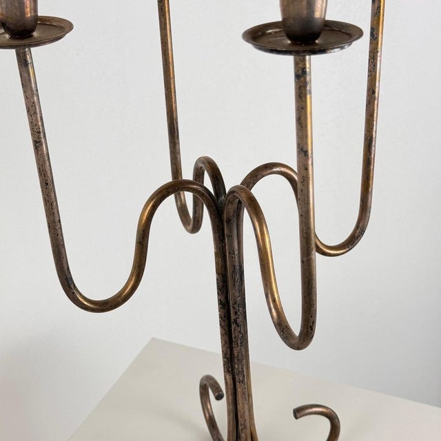 Italian Four-Arm Silverplate Candelabrum with Authentic Patina, 1930s For Sale - Image 10 of 11