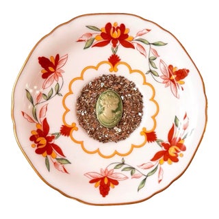 Little Relics No. 26 Original Mixed Media Assemblage Cameo on Vintage Porcelain Saucer by Dorothy Art For Sale