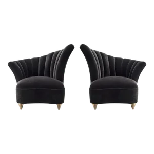 Hollywood Regency Scalloped Asymmetrical Lounge Chairs - a Pair