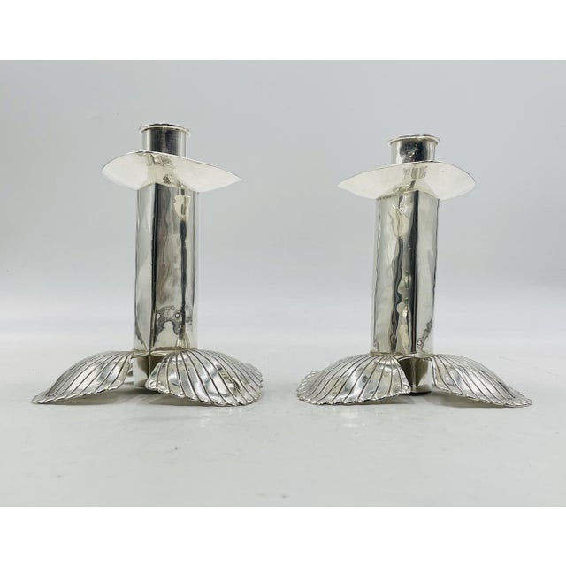 Mexican 1980s Pair of Silver Plated Candle Holders by Emilia Castillo, Mexican Modernism For Sale - Image 3 of 15
