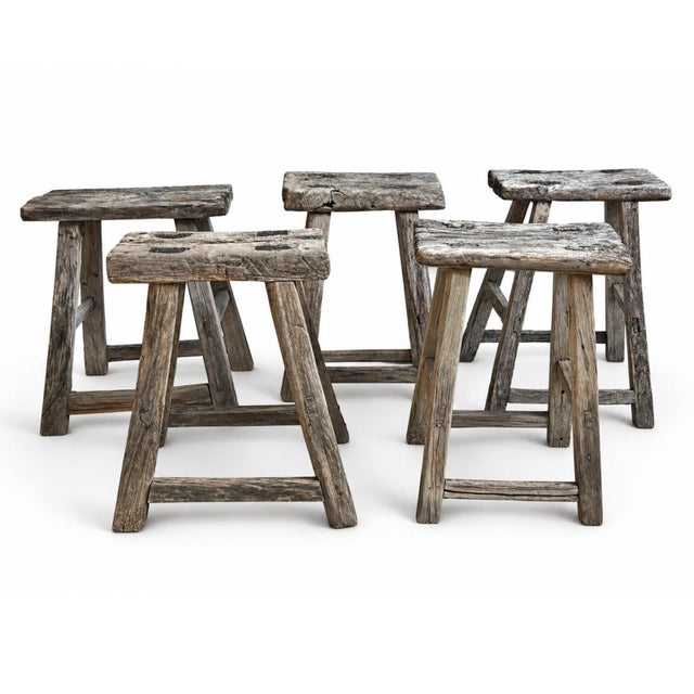 Wood Vintage Rustic Elm Wood Work Stool For Sale - Image 7 of 8