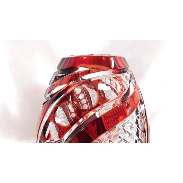 Dark Red Cut to Clear Vase For Sale - Image 4 of 6