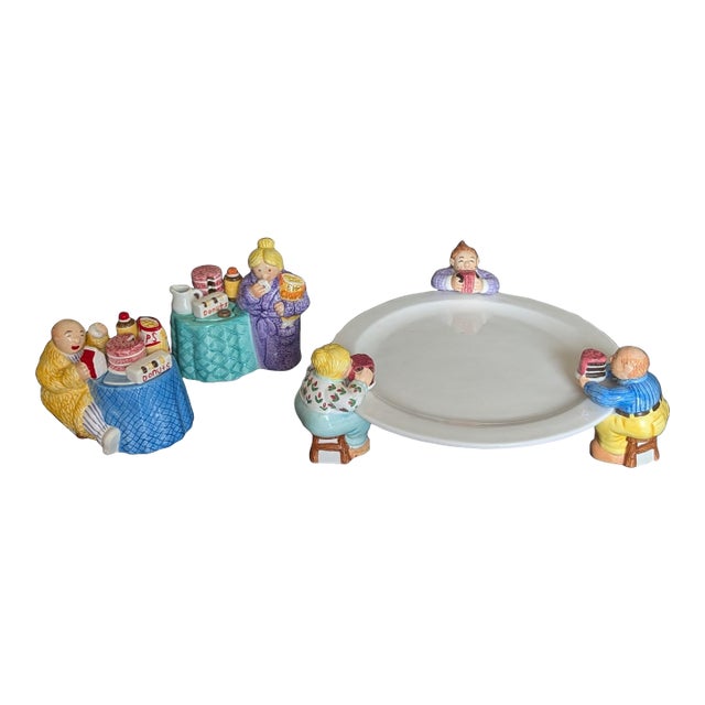 90s Fun Lotus Cake Plate and Sugar Creamer Set - Set of 3 For Sale