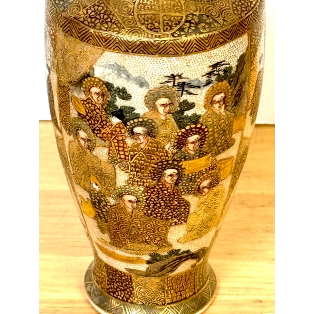 Japanese Meiji Period Satsuma Gilt Enameled Immortal & Geisha Vase & Stand by Kozan Zo For Sale - Image 3 of 11