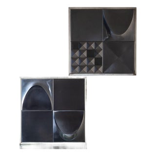 Mid-20th Century Pair of Metal Tiles, Signed “arfo", Probably Italy For Sale
