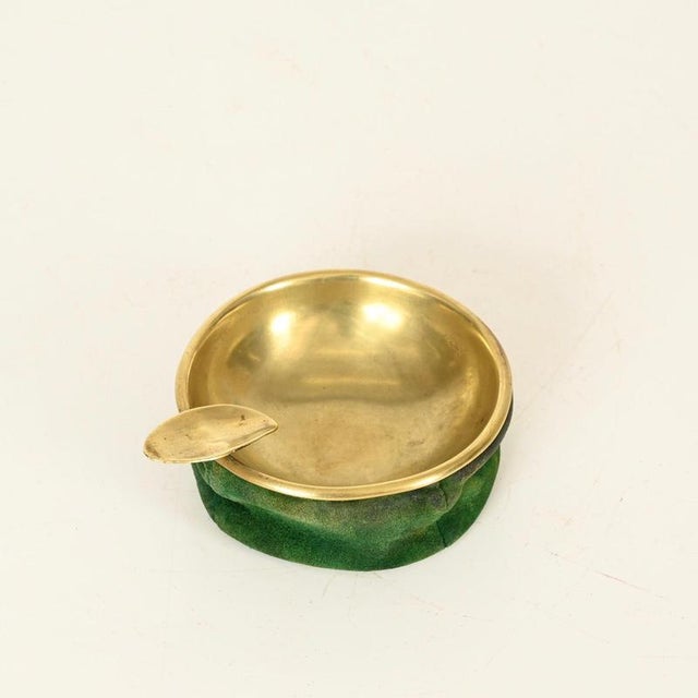 Mid-Century Italian Brass and Green Suede Ashtray, 1950s For Sale - Image 11 of 12