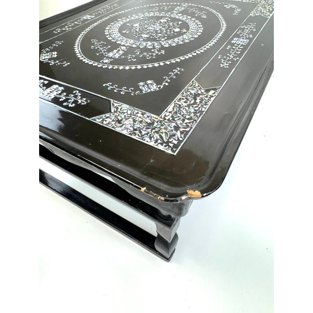 Vintage Chinese Black Lacquer Mother-of-Pearl Inlaid Low Kang Table For Sale - Image 13 of 14