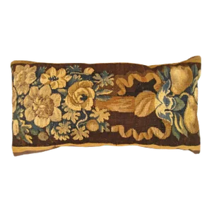 Decorative Antique 18th Century Tapestry Pillow with Floral Elements Allover