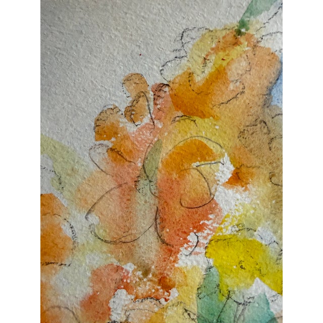 Mid-Century Modern Midcentury Watercolor Flowers Still Life Drawing Molly J. Schiff Framed For Sale - Image 3 of 3