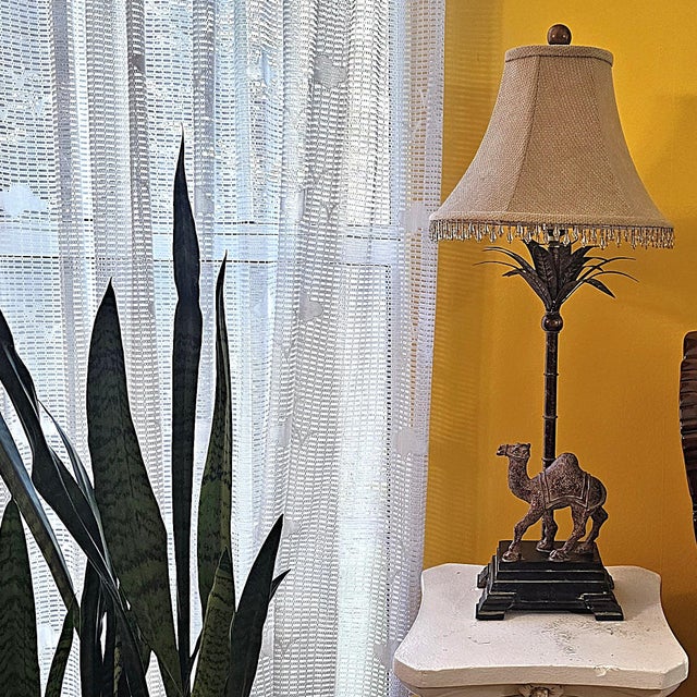 Berman Camel Table Lamp With Palm Motif Stem, Bronze-Tone Desert Safari Accent Lamp, 29"h For Sale - Image 18 of 18