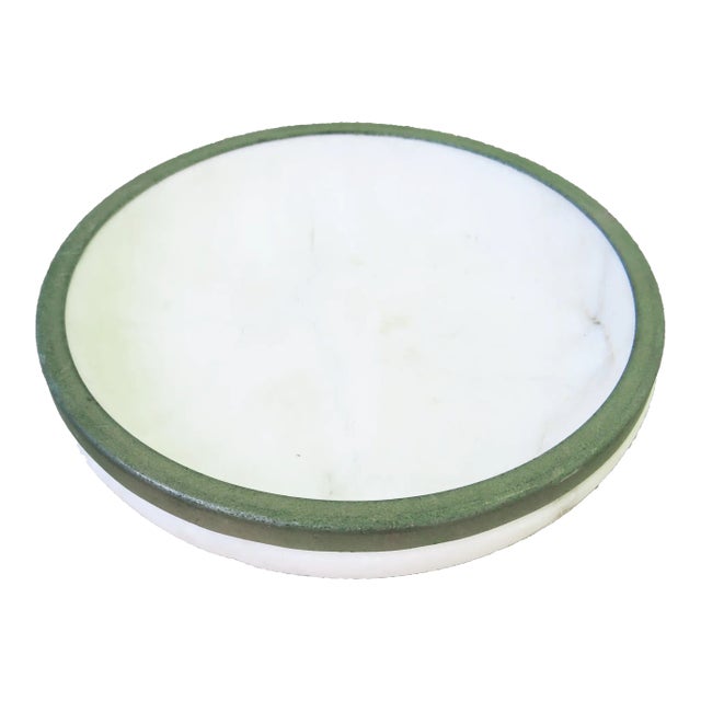Marble & Verdigris Brass Shallow Bowl / Wine Coaster For Sale