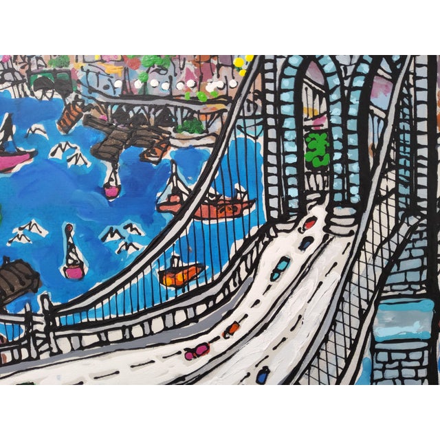 Original Mid Century Cityscape Painting of the Brooklyn Bridge by Edward Sokol 1979 For Sale - Image 11 of 18