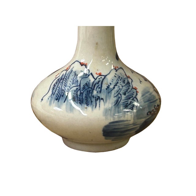 Blue 4.5" Chinese Blue White Scenery Flower Graphic Small Porcelain Art Vase For Sale - Image 8 of 12