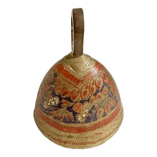 Vintage 1970s Etched Brass & Inlay Enamel Bell For Sale
