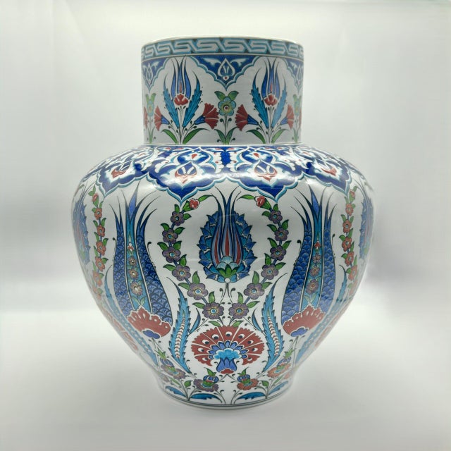 Blue Handmade Monumental Floor Vase (50cm) – Classic Iznik Pattern with Cypress – Ottoman Court Art For Sale - Image 8 of 9