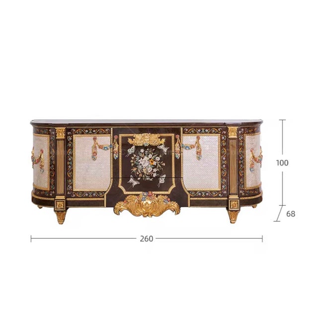 Maison Velour Obsidian Bloom Hand-Painted French Revival Sideboard With Decorative Mirror For Sale - Image 4 of 8