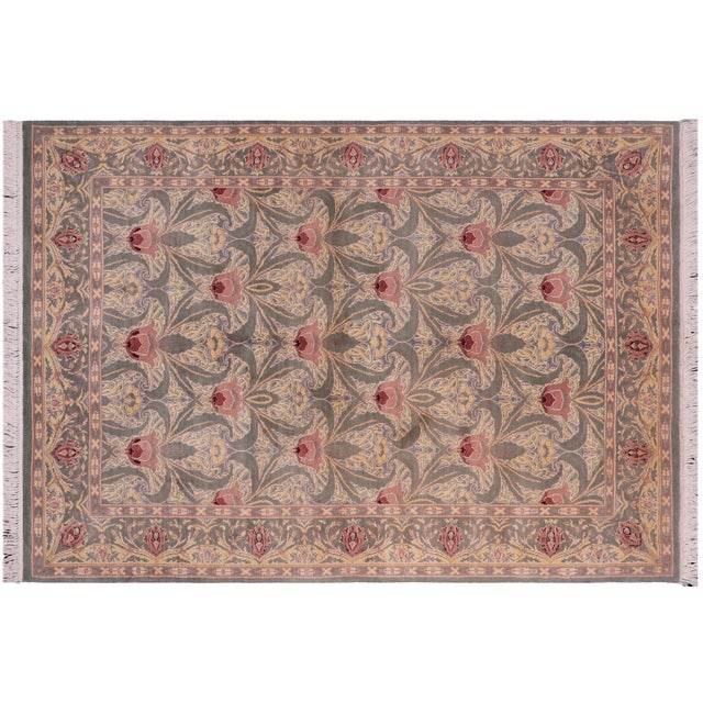 Green Shabby Chic 1990's Pak-Persian Green/Green Wool Rug - 4'7'' X 7'3'' For Sale - Image 8 of 9