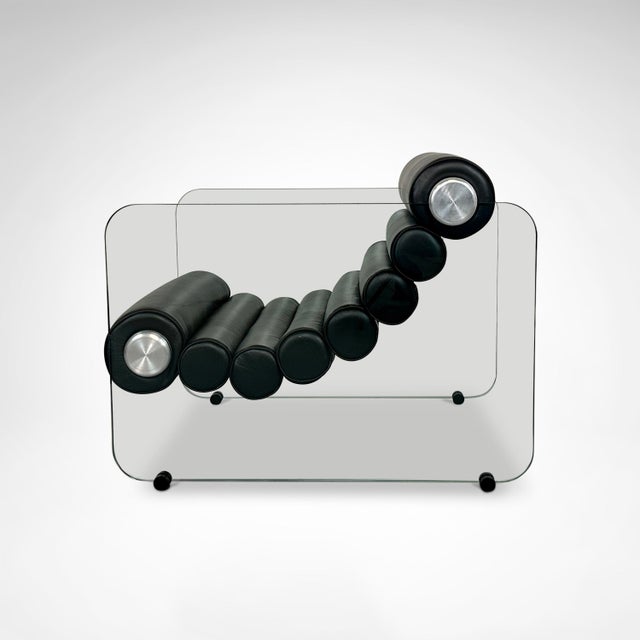 1960s Leather and Glass Hyaline Armchair by Fabio Lenci for Comfortline, Italy, 1960s For Sale - Image 5 of 9