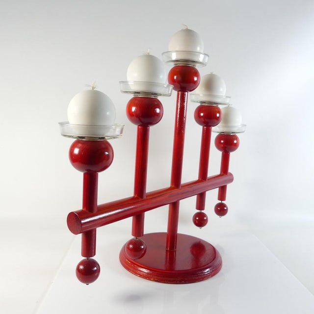 Mid-Century Modern Red Candle Holder in Wood from Aarikka Finland, 1960s For Sale - Image 3 of 8