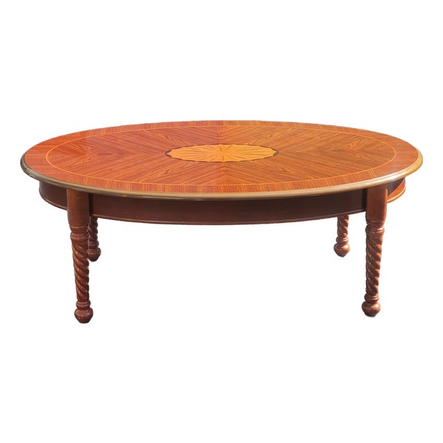 Late 20th Century Bookmatched Mahogany and Satinwood Inlaid Style Coffee Table For Sale