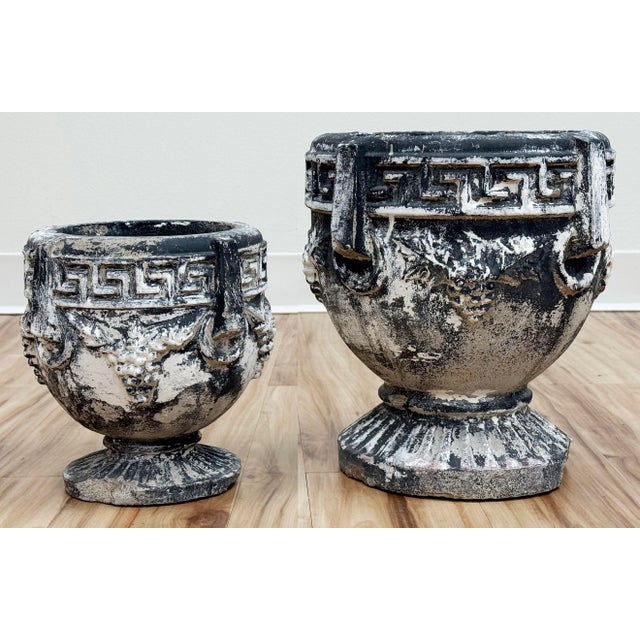Vintage Greek Key and Grape Motif Concrete Planter Pair For Sale In Kansas City - Image 6 of 9