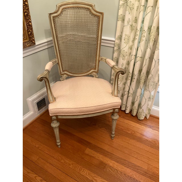 Vintage Hollywood Regency Satinwood Extension Dining Table and 8 Cane-Back Chairs For Sale - Image 4 of 12