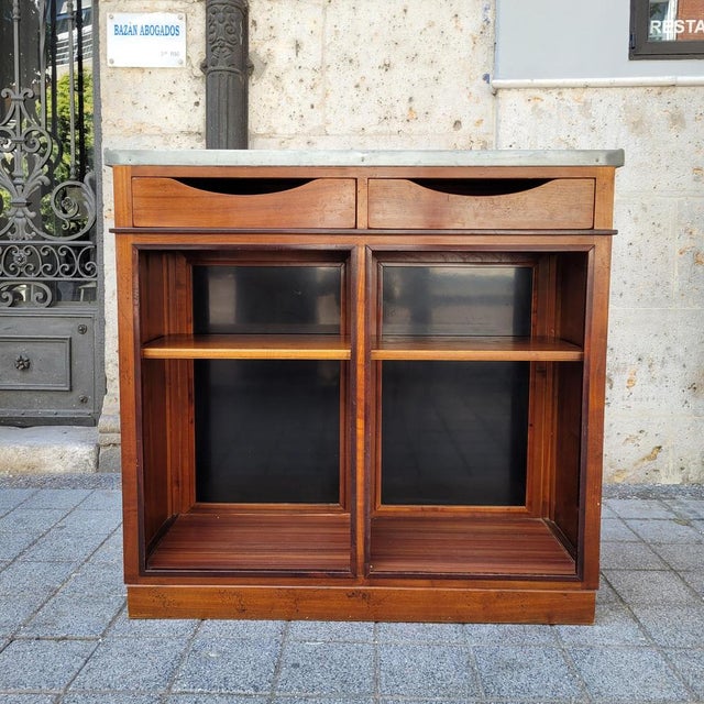 Bistrot De Paris Bar Cabinet in Cherry Wood, Zinc and Gilt Brass from Roche Bobois, France, 1980s For Sale - Image 14 of 18