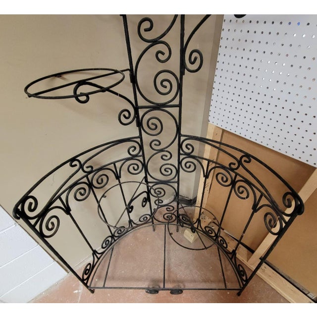 Early 20th Century Vintage Black Wrought Iron Corner Etagere Plant Stand Indoor Outdoor For Sale - Image 5 of 7