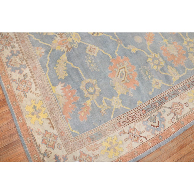 Mexican Soft Blue Antique Oushak Rug, 9' X 12' For Sale - Image 3 of 10
