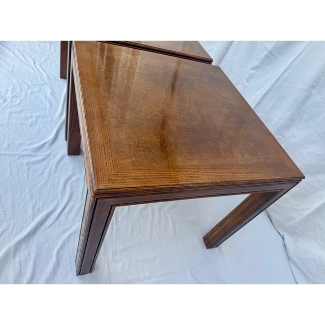 1970s Henredon Scene One Parsons Side Tables With Burlwood Patchwork Tops – A Pair For Sale - Image 18 of 18