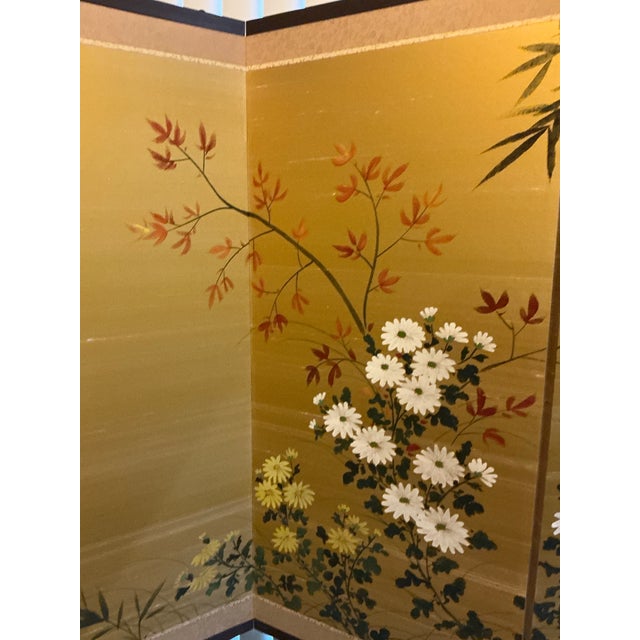 Stunning Japanese Four‑Panel Gilt Screen,Signed For Sale - Image 11 of 12