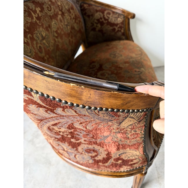 Vintage Louis XVI Style Curved Barrel Back Loveseat With Nailhead Trim For Sale - Image 13 of 17