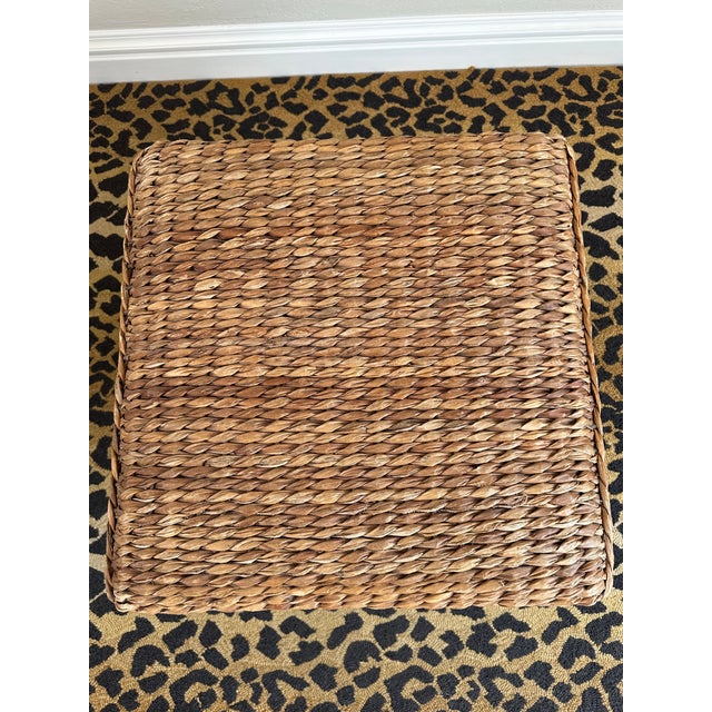 1990s Vintage Rattan & Natural Seagrass Woven Over Wood X Benches - A Pair For Sale - Image 5 of 17