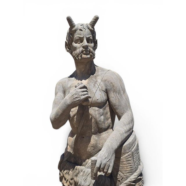 Neapolitan School Artist, Large Carved Faun Sculpture, Early 20th Century, Stone For Sale - Image 12 of 15