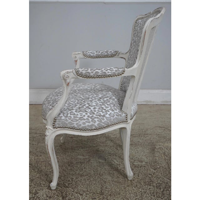 French Pair French Louis XV Custom Upholstered Open Armchairs For Sale - Image 3 of 12