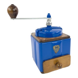 Vintage French Peugeot Frères Coffee Grinder in Cobalt Blue – Mid-20th Century For Sale