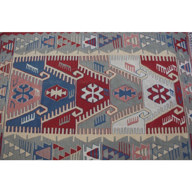 1990s Scandinavian Red Geometric Kelim Rug For Sale - Image 12 of 13