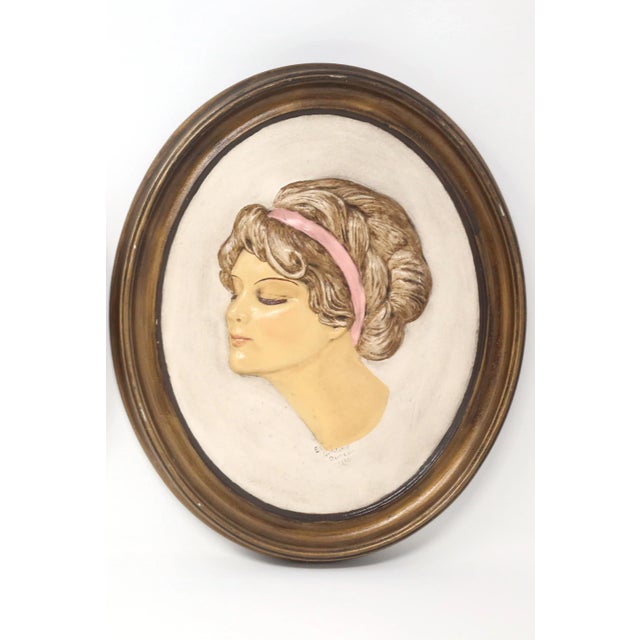 Vintage Chalkware Gibson Girl Decorative Wall Plaques - Set of 2 For Sale - Image 10 of 13