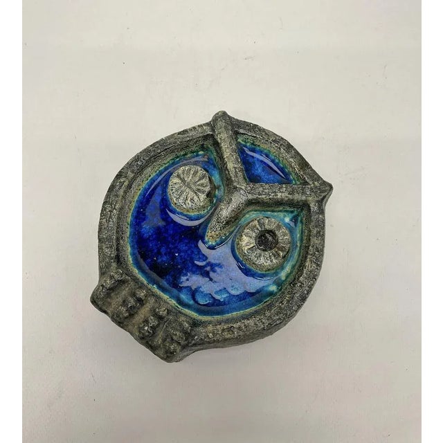 Blue Vintage Norwegian Crackled Enamel and Ceramic Owl Wall Sculpture, 1970s For Sale - Image 8 of 11