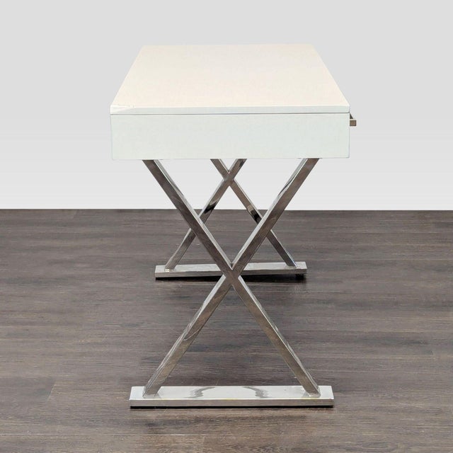 2010s Pottery Barn Ava Modern White Desk With Chrome Legs and Three Drawers For Sale - Image 5 of 10